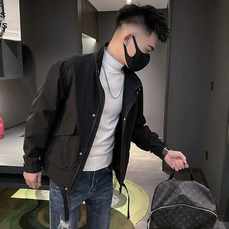 Spring and Autumn Men\'s Jacket Decoration Body Standing Collar Trendy Brand Internet Celebrity Trendy Casual Youth Coat Top