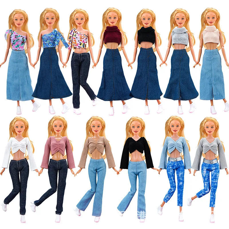 European Fashion Doll Clothes Denim Skirt Set For 30cm 1/6 Supermodel Girls Doll Accessories Trend DIY Dress Up Clothes Toys