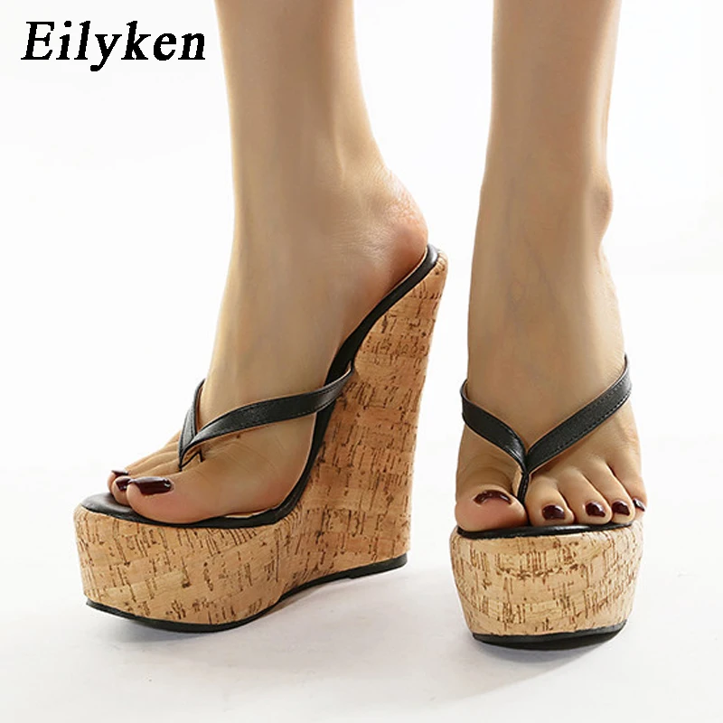 Eilyken Designer High Heels Platform Wedges Women Slippers Summer Pinch Toe Slide Shoes Female Sandals Large Size 35-42