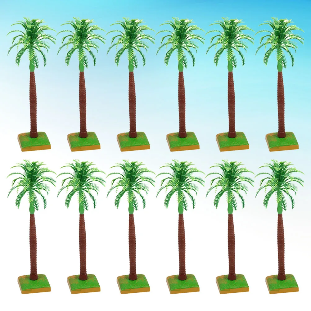 

12Pcs Coconut Tree Cake Topper Decor Mini Plastic Adornment for Beach Party Birthday Cake Decoration Creative Dessert Topping