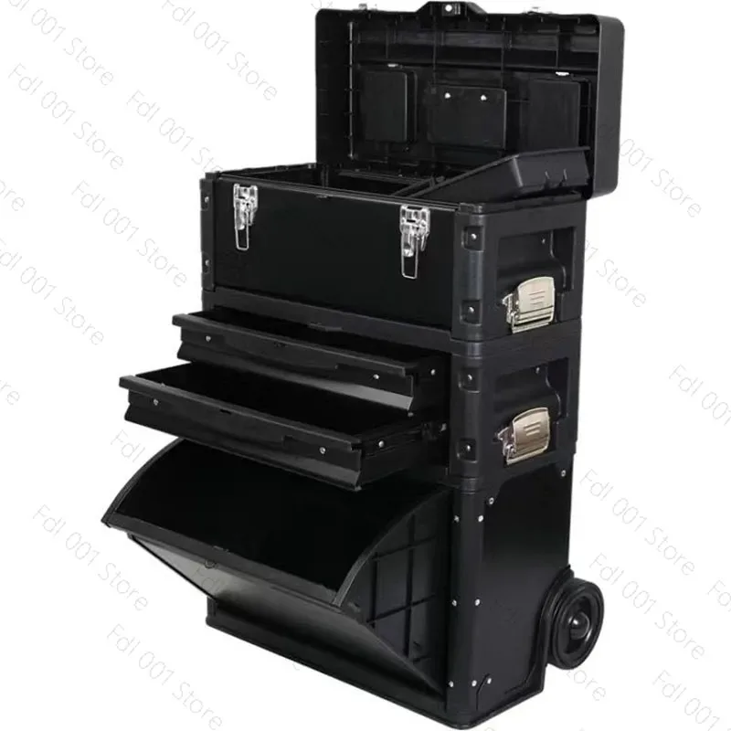 Stacking Toolbox Multifunctional Tie Rod Toolbox Large Household Hardware Tools Wheel Mobile Storage Box