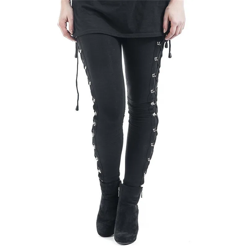 Krisnanas Gothic Punk Style Pants for Women 2025 Black Skinny Butt Lifting Side Lace Up Leggings Pencil Pants Female Clothing