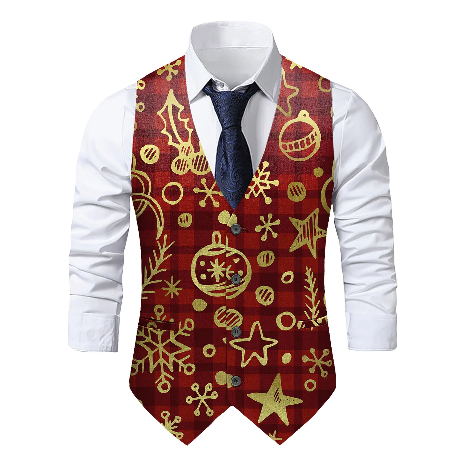 Mens Christmas Print Suit Vest Single Breasted Santa Claus Printed V-Neck Tank Tops Merry Christmas Costume Sleeveless Waistcoat