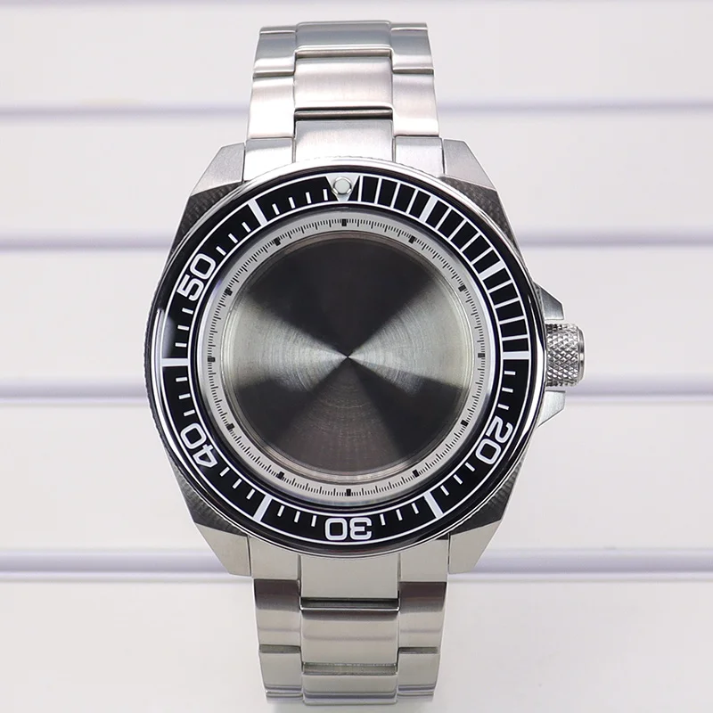 

for Silver Mod Samurai Diving Watch Case Bracelet kit set 43.8mm NH35 Case For NH35 NH36 NH34 NH70 Movement 28.5mm Dial Sapphire