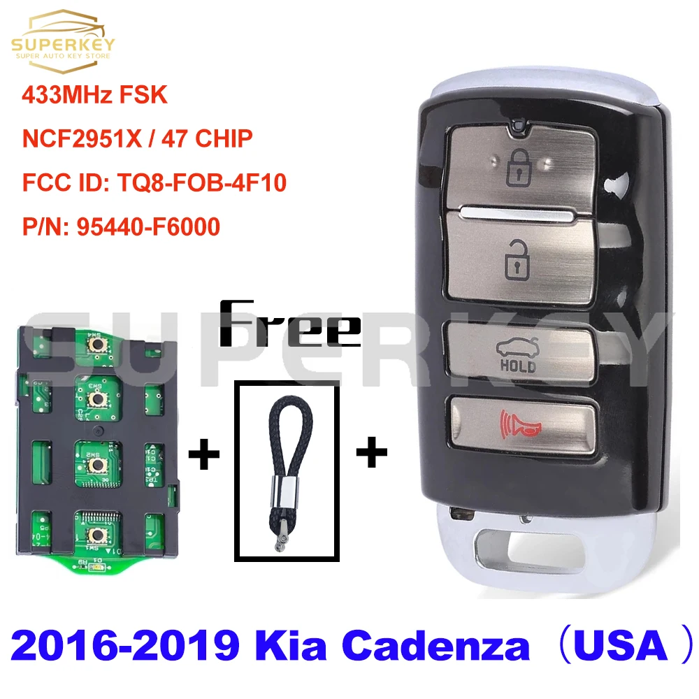 

SUPERKEY TQ8-FOB-4F10 95440-F6000 Keyless Smart Car Key 433MHz NCF2951X 47 Chip For 2016 2017 2018 2019 Kia Cadenza