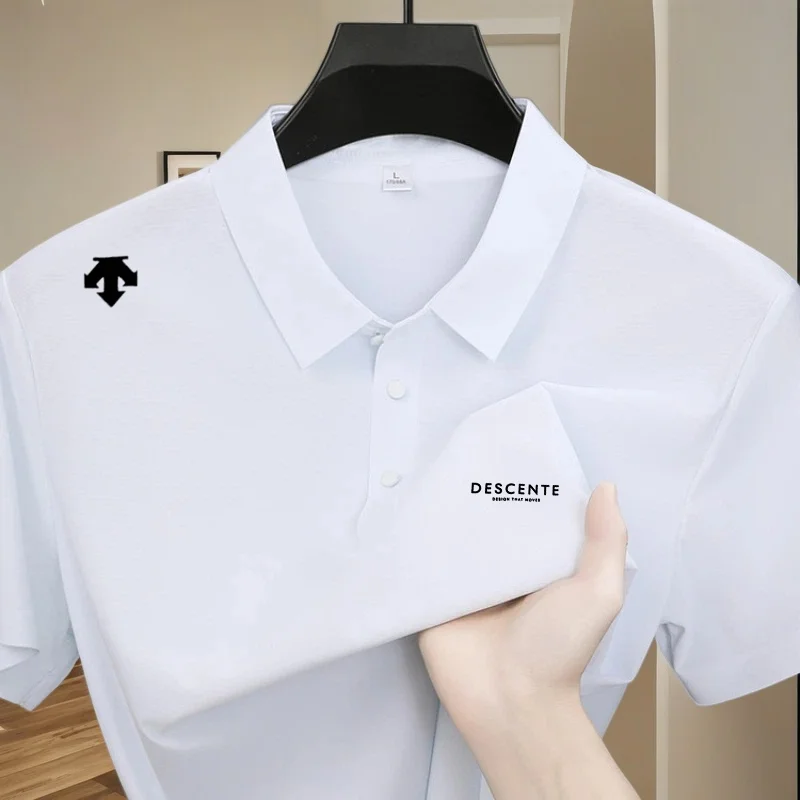 Hochwertiges Eisseiden-Poloshirt, kurzärmelig, Herren-Sportmarke, bedrucktes Oberteil, Sommer 2026, neu, kühl und atmungsaktiv, lässiges T-Shirt. – Detail 3