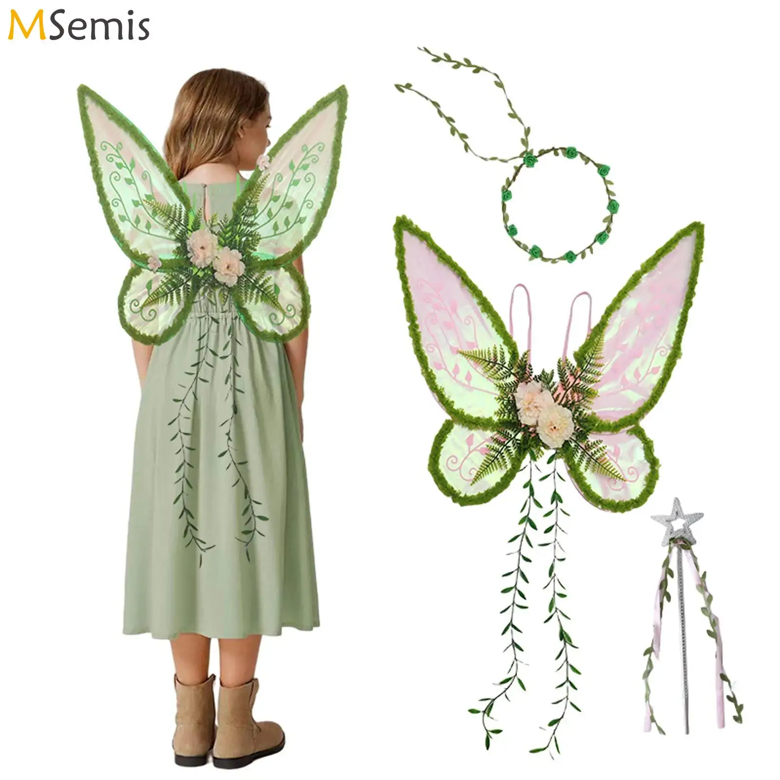 

Fairy Costume Accessories Flower Fairy Princess Butterfly Wings Elf Rattan Women Girl Halloween Costume Carnival Cosplay Props