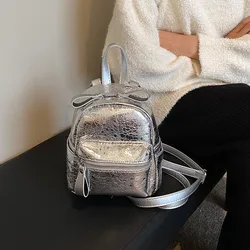 Silver Backpack For Women Y2K Shoulders Bags Fashion Knapsack Student Packbag Kawaii Rucksack PU Leather Mochila Korean Bookbag