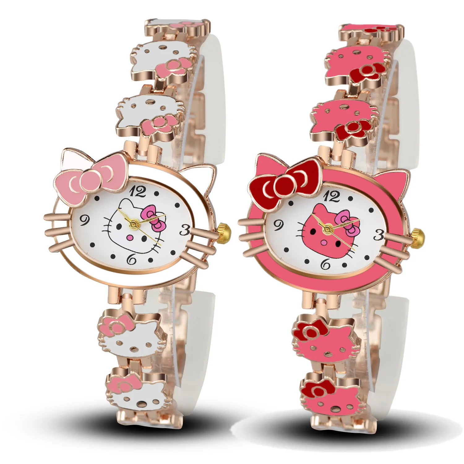 Fashion Women Bracelets Watch Children Rosy Cat Casual Quartz Watches for Kids Crystal Cartoon Wristwatches Relogio Feminino