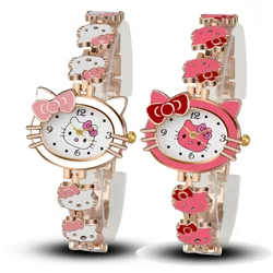 Fashion Women Bracelets Watch Children Rosy Cat Casual Quartz Watches for Kids Crystal Cartoon Wristwatches Relogio Feminino