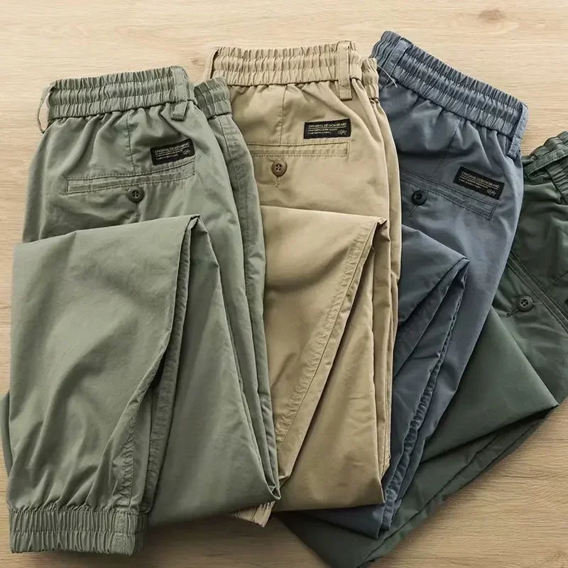 Casual Cargo Pants Men\'s with Breathable and Slightly Elastic Elastic Waist Slim Fit Spring Summer Fashion Sports Long Pants