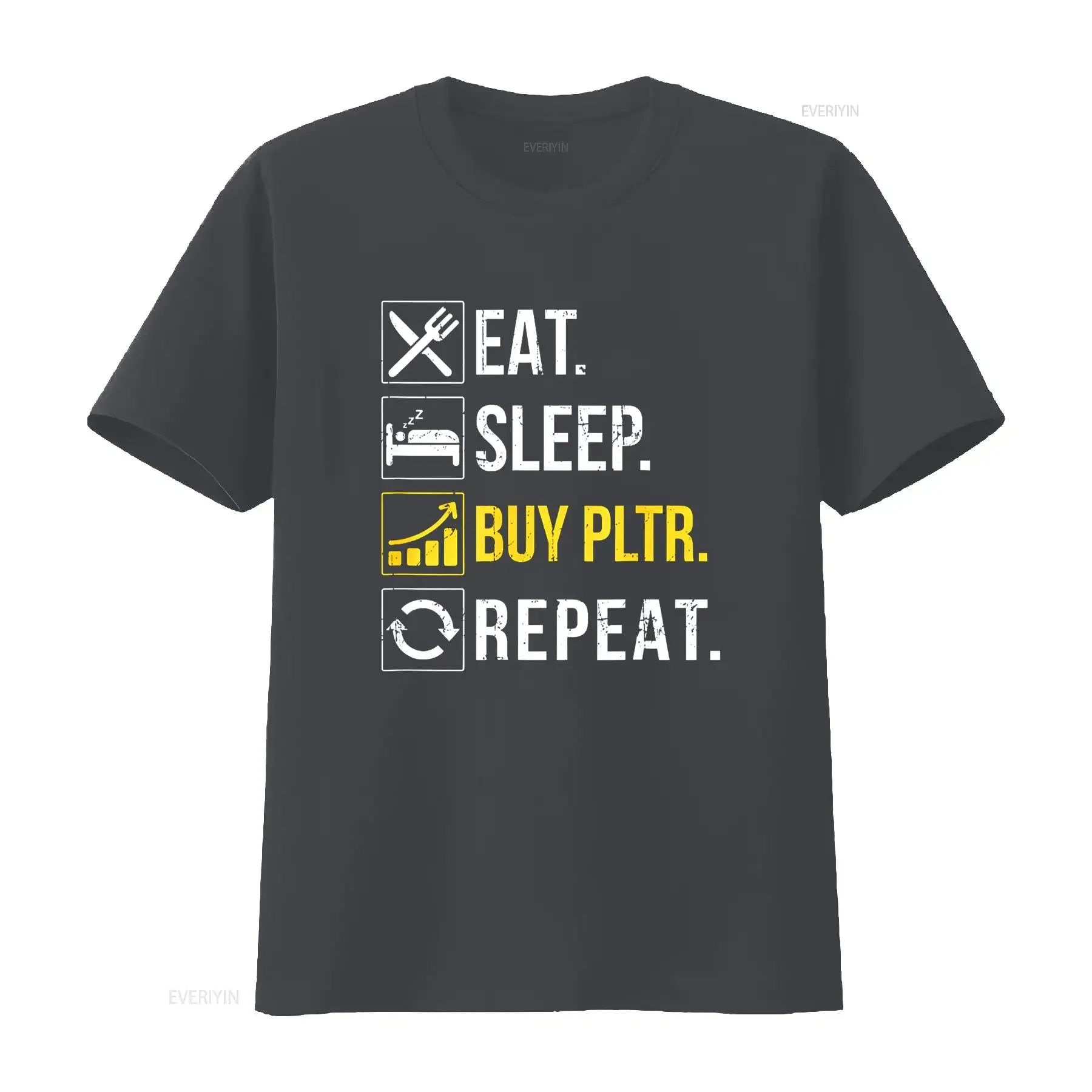 تي شيرت Eat Sleep Invest Buy PLTR Palantir Investing تي شيرت عتيق مغسول كاجوال ناعم وجيد التهوية ملابس مصممة على الموضة