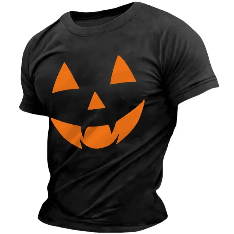 Halloween Funny Pumpkin Face Print Men's T Shirt Summer Orange T-shirts Holiday O-Neck Loose Short Sleeve Tee Shirt Men Clothing