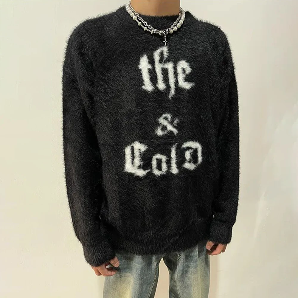 

Hip-Hop Mens Streetwear Chicano Letter Jacquard Round Neck Sweater For Men And Women Autumn And Winter New Loose Knitted Sweater