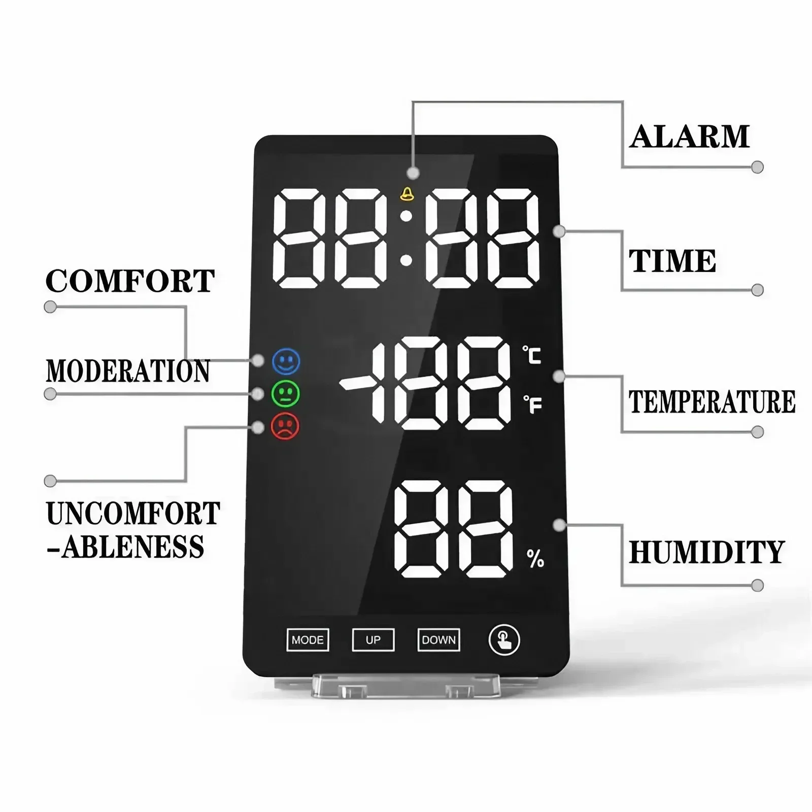 6 Inch Mirror LED Alarm Clock Touch Button Digital Temperature and Humidity Display Clock USB Port Output Clock