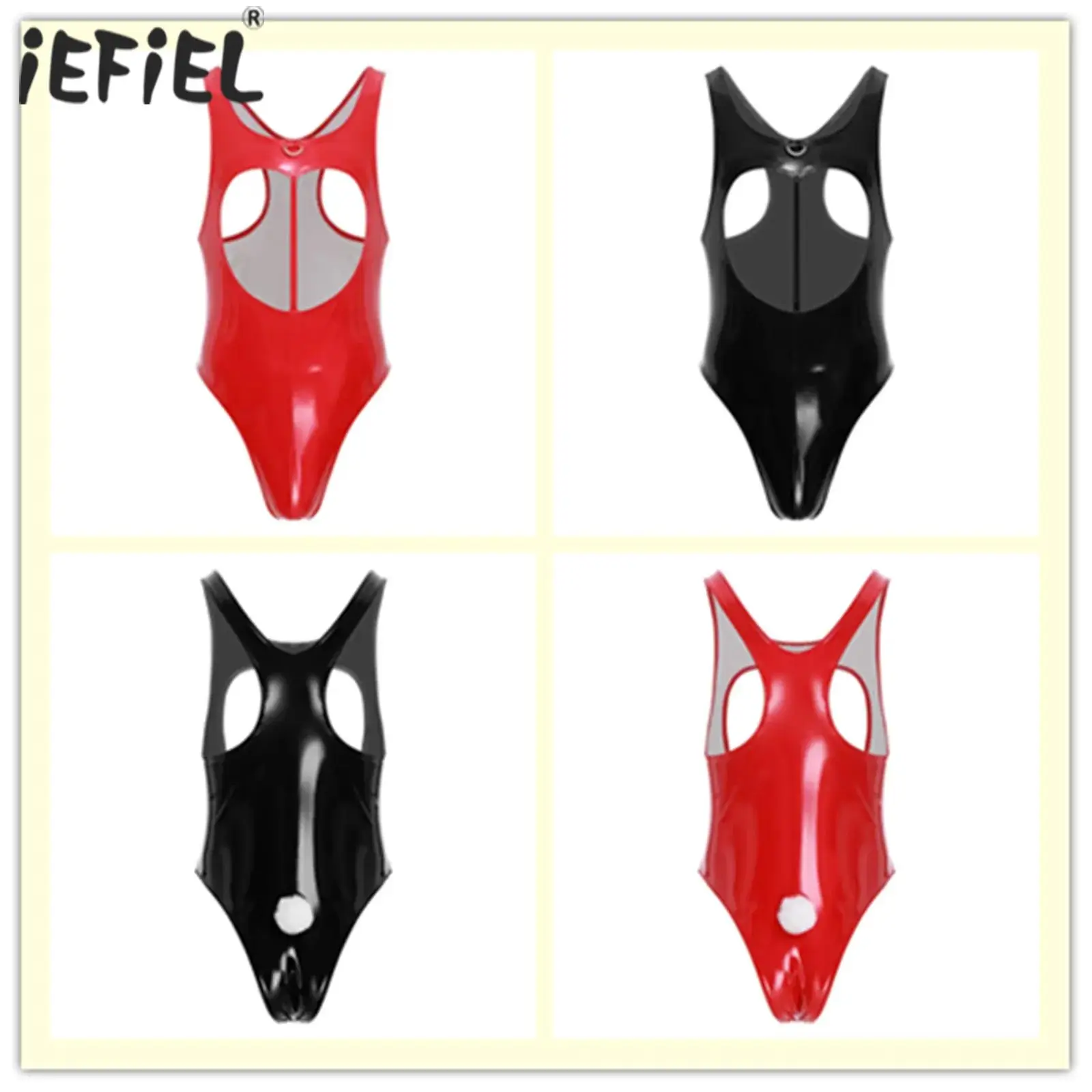 

Mens Lingerie Sissy Drag Queen Wrestling Singlet Bodysuit Hollow Out Bunny Rabbit Tail One Piece Leotard Wet Look Clubwear