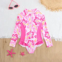 Pink Girls One Piece Swimsuit 7-12 Year Kids Swim Suit Teenage Children's Swimwear 2025 Flower Bathing Suits Beach Wear Bodysuit
