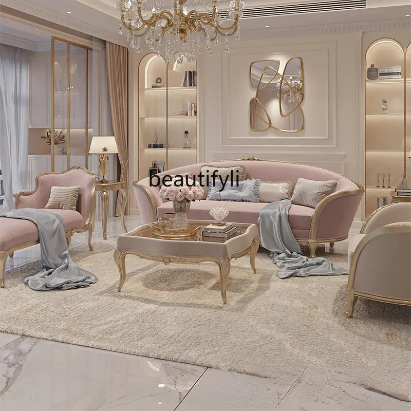 

yj French Entry Lux Royal Court Princess Cream Style Carved Sofa American New Classical Solid Wood Concubine Furniture