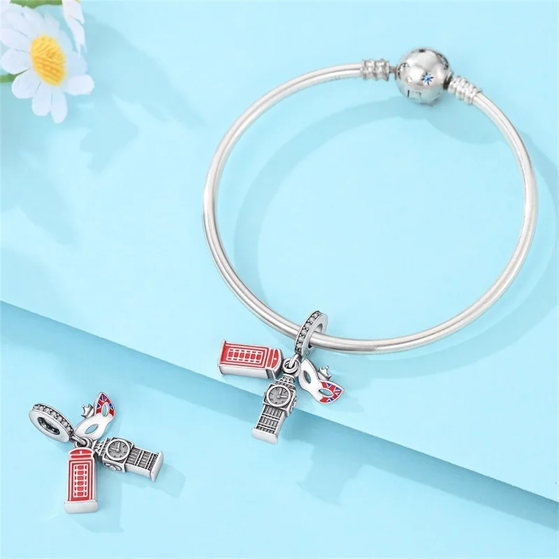 925 Sterling Silber Reise-Anhänger „Rund um die Welt“ mit Beijing, Paris, Mailand für Damen, passend für Original-Armbänder, DIY-Schmuckgeschenke – Detail 4