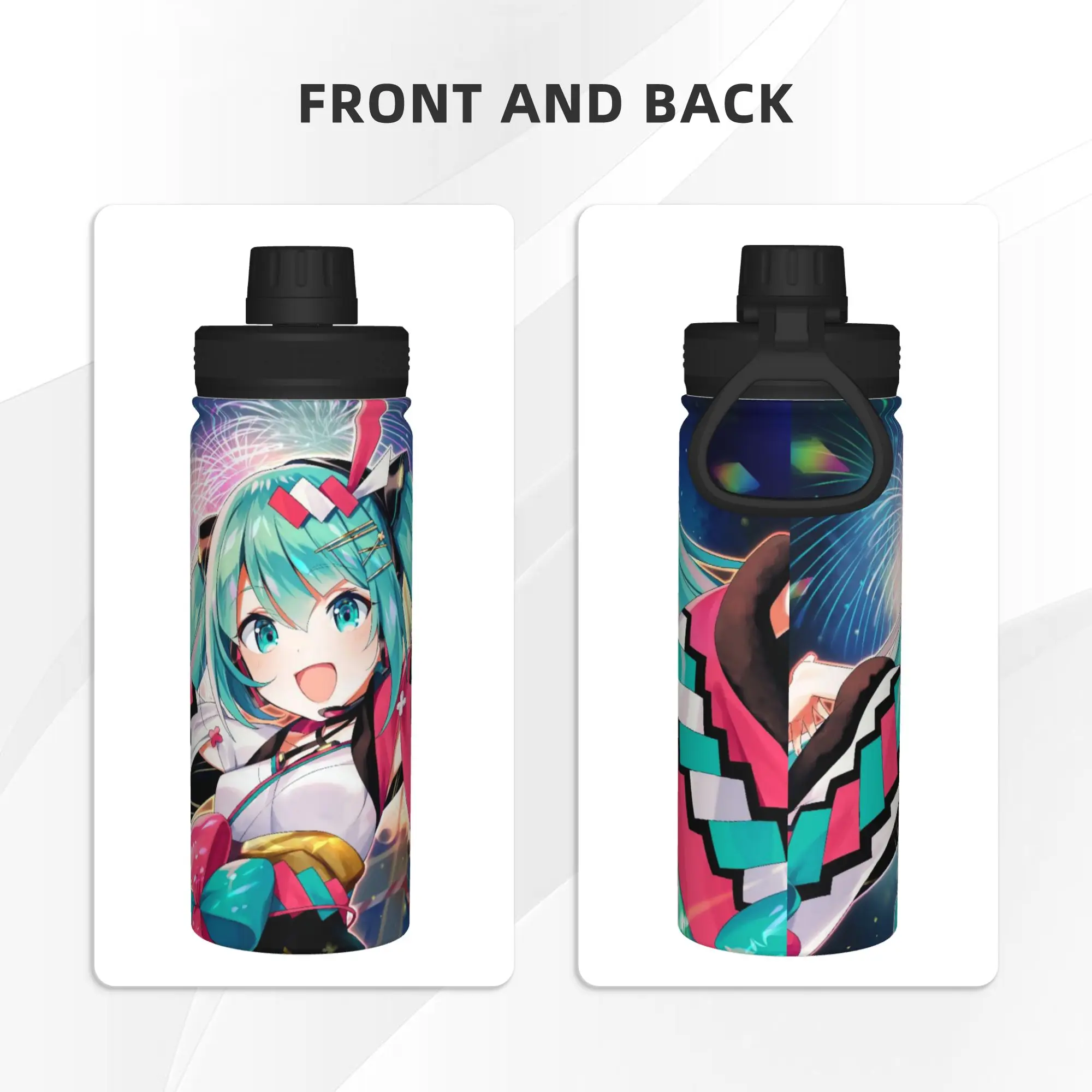 Anime Hatsunes Mikus 18OZ Sports Insulated Kettle  Thermal Cup Stainless Steel School Mug Spill Proof