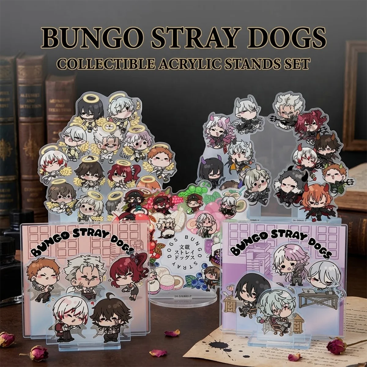 Anime Bungo Stray Dogs BSD 20cm Large Dual‑insert Acrylic Stand Set Halloween Gift Display Decor Fan Collectible Otaku Keychain