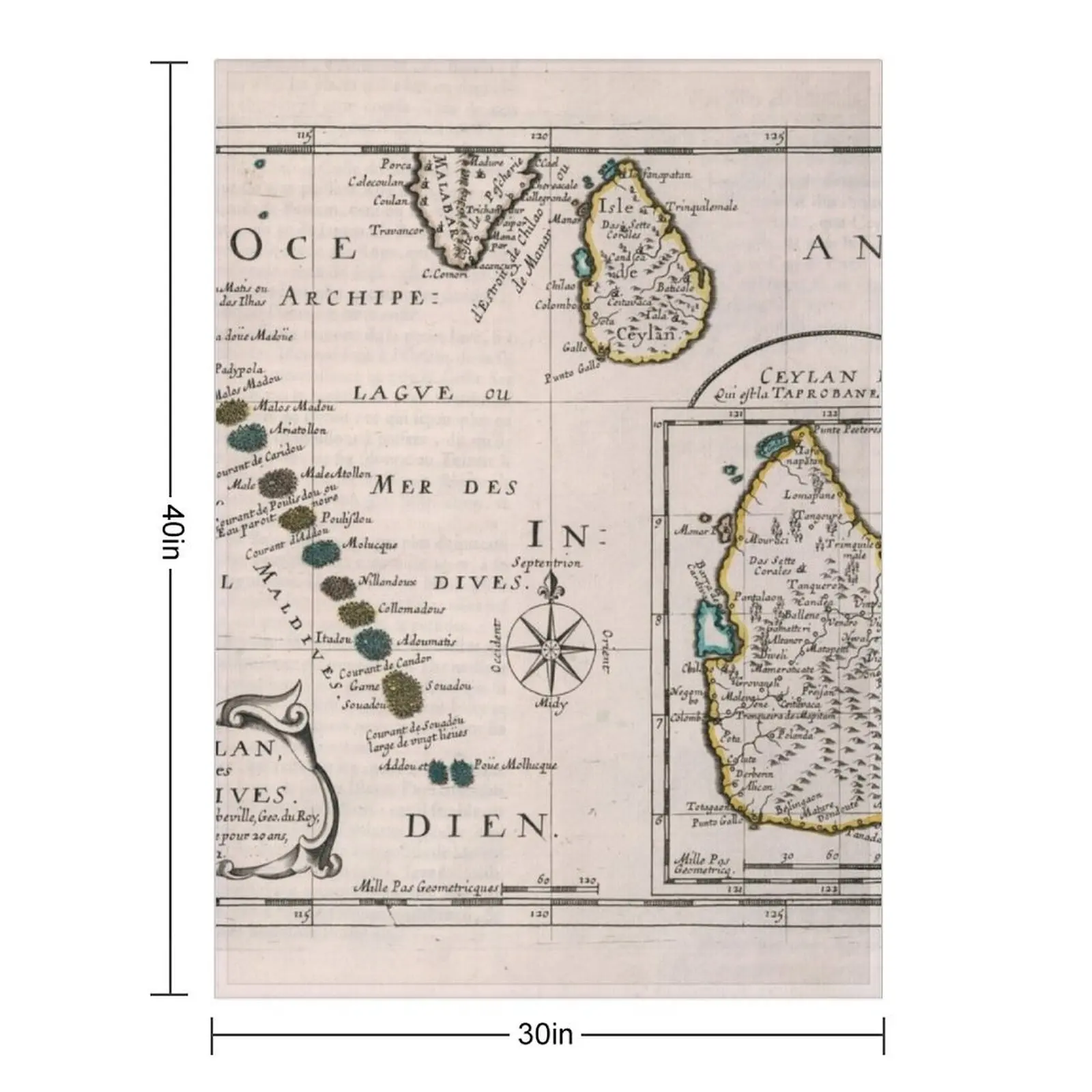 خريطة جزر المالديف وسريلانكا العتيقة (1652) رمي بطانية لحاف مرجح للأريكة بطانيات منقوشة ناعمة #2