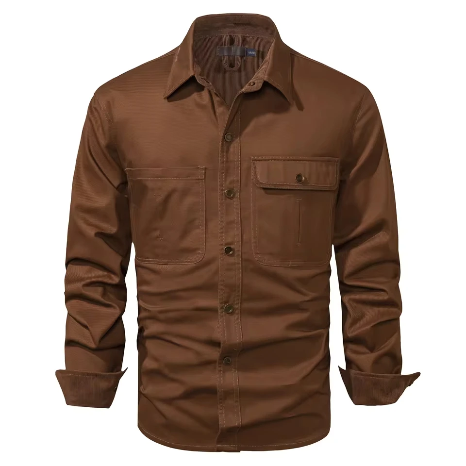 

Men's Washed Cotton Shirt Plus Size Solid Color Lapel Long Sleeve Shirt for Men