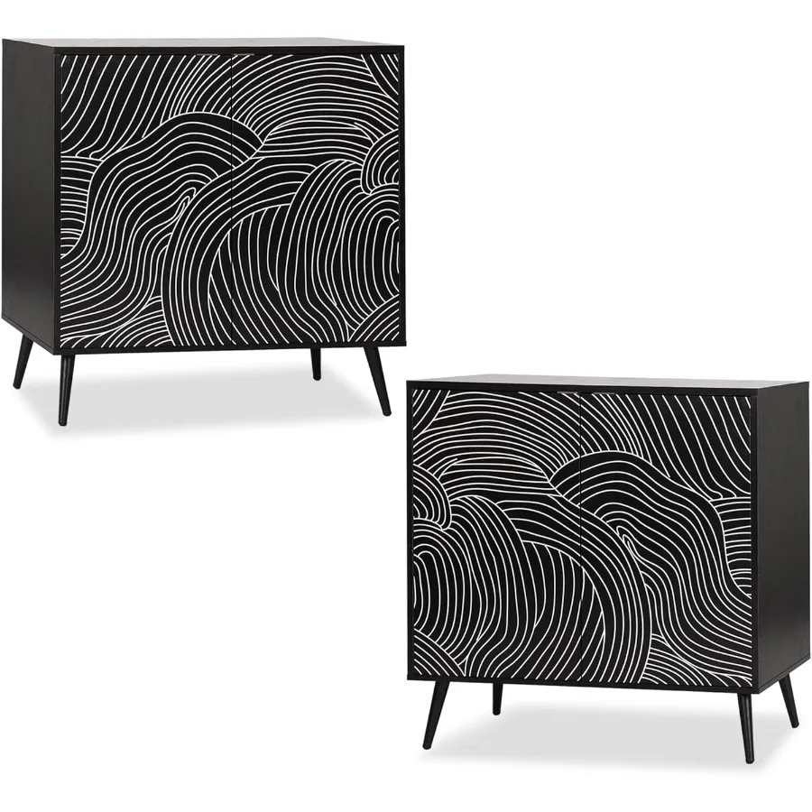 خزانة تخزين حديثة مكونة من قطعتين من خزانة جانبية للبوفيه مع رف قابل للتعديل وبابين وخزانة بيضاء لدخول المطبخ #3