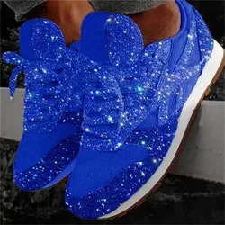 Shiny glitter sport shoes breathable bling casual sneakers women Spring Summer ladies red blue comfort lace up running shoes