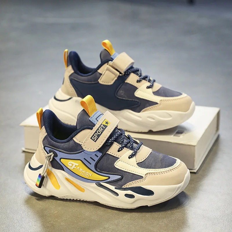 

Кожаные дышащие кроссовки на весну и осень для мальчиков, детская нескользящая студенческая повседневная обувь на платформе, кроссовки для бега для девочек