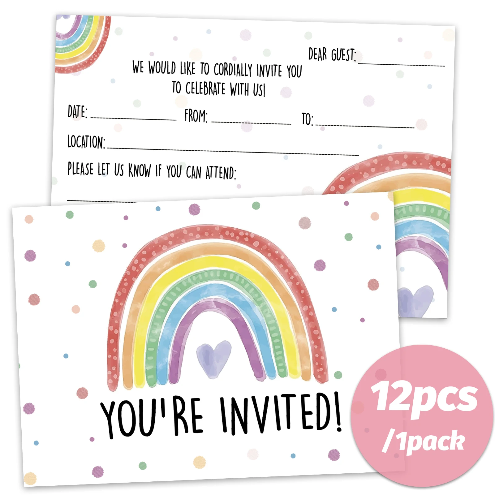 12 قطعة من بطاقة دعوة عيد الميلاد الملونة بألوان قوس قزح - وهي مناسبة لأنشطة قوس قزح مثيرة للاهتمام وجميلة لجميع الأعمار Lucky #1