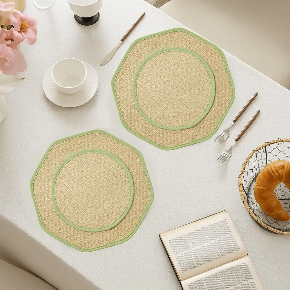 

2Pcs Durable Round Table Placemat Linen Anti-scalding Kitchen Mats Heat Resistant Protective Coaster for Home