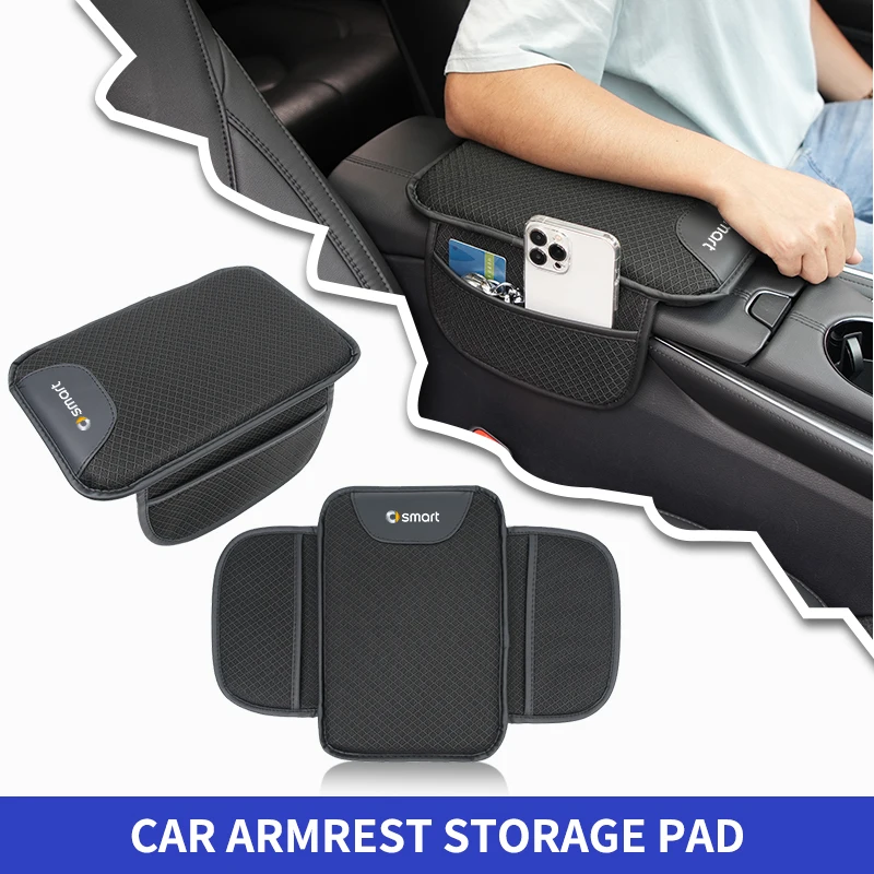 Ice Silk Car Armrest Cushion With Storage Bag Auto Accessories For Smart Fortwo 451 450 453 Forfour EQ Cabrio Crossblade