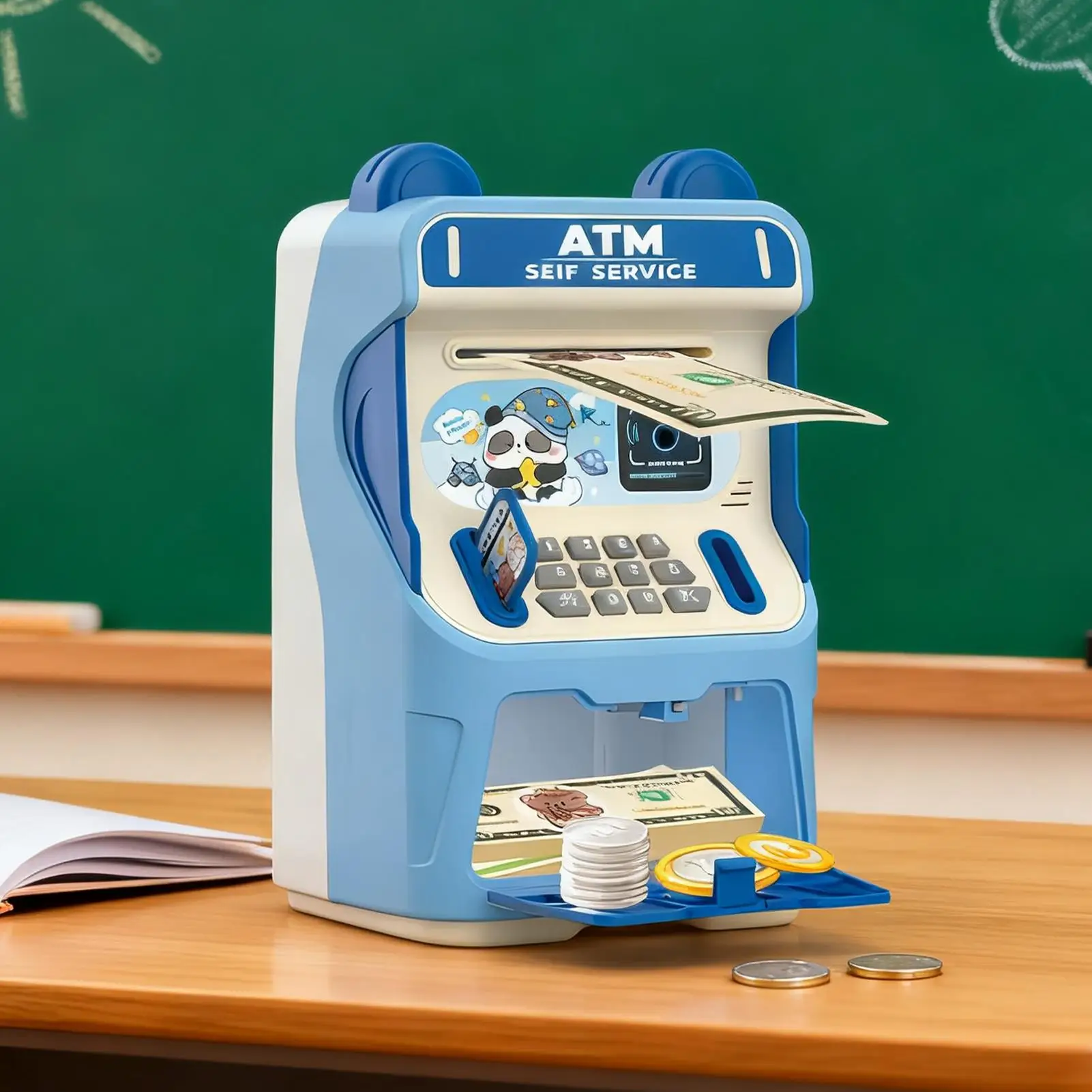 Banque d'épargne ATM électronique avec musique reconnaissance faciale banque ATM automatique roulante d'argent pour garçons filles maison préscolaire