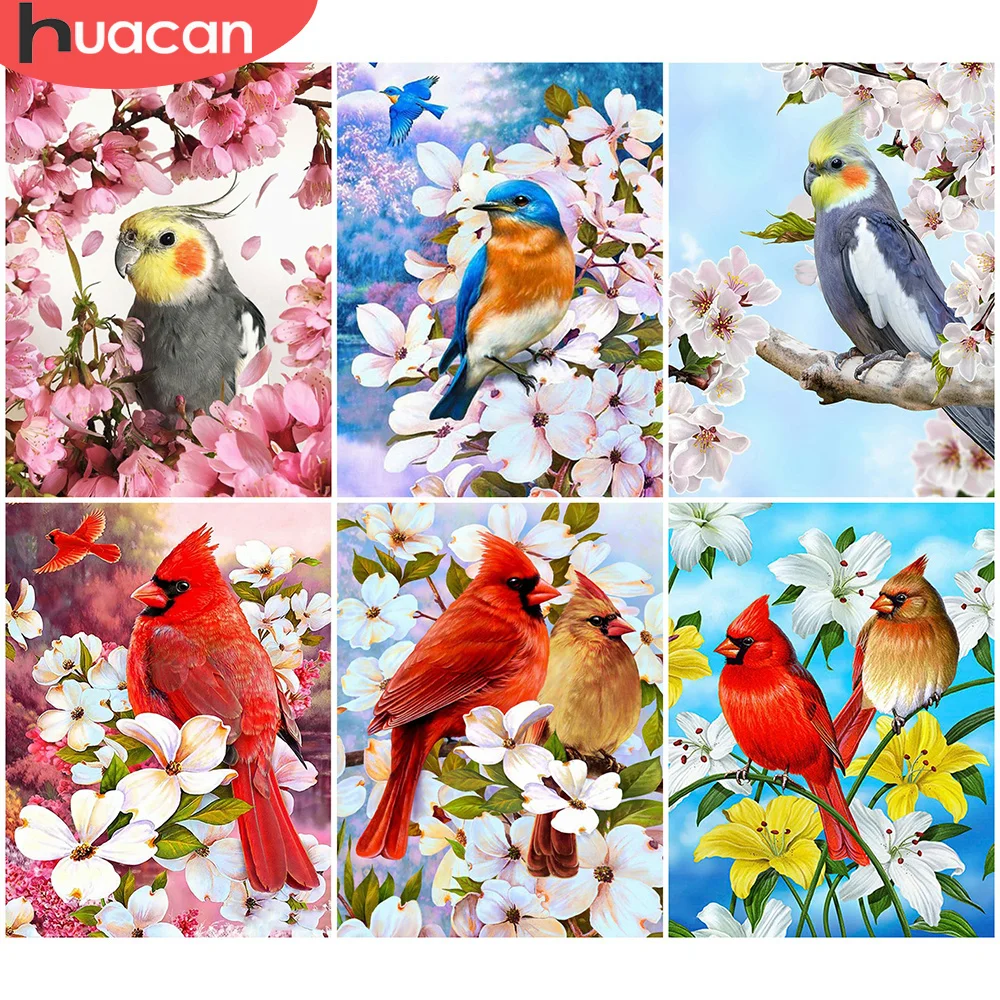 Huacan Diamant Malerei Papagei Tier Strass Kit 5d volle quadratische runde Diamant Stickerei Vogel Mosaik Blume handgemachtes Geschenk