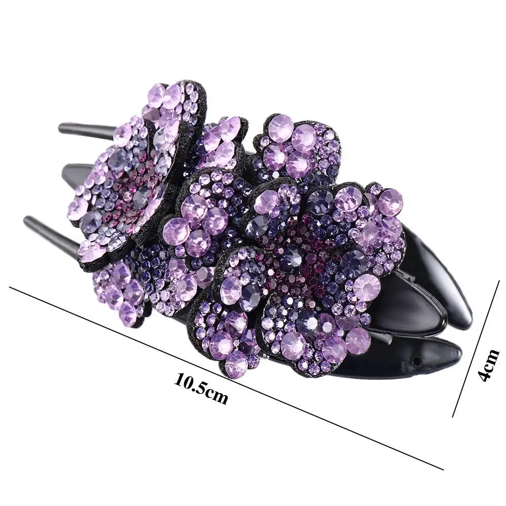 Design temperamento strass colorato doppio fiore donne capelli artiglio accessori per capelli Clip a becco d\'anatra Clip per capelli in stile coreano