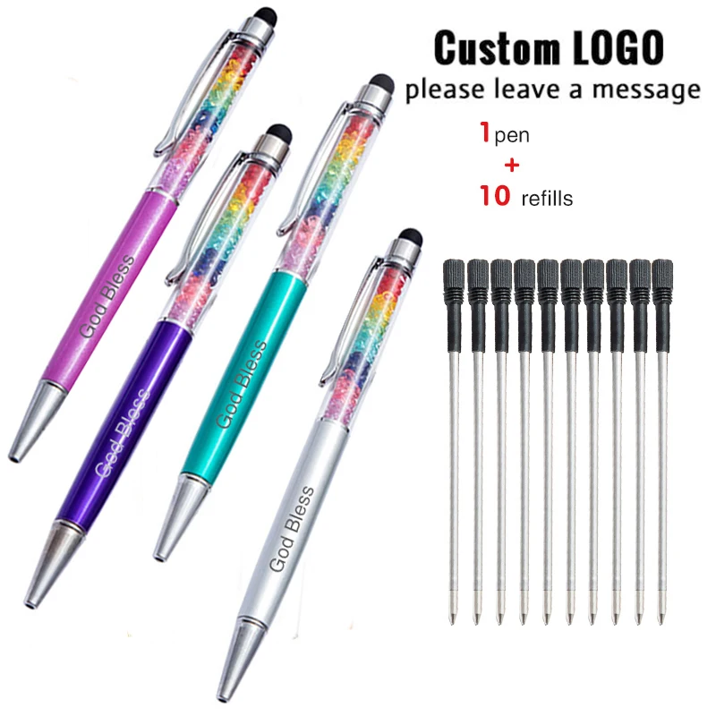 1+10Pcs/Set Free Custom LOGO Metal Ball Point Pen Advertising Custom Multifunctional Touch Screen Pens School Office Stationery