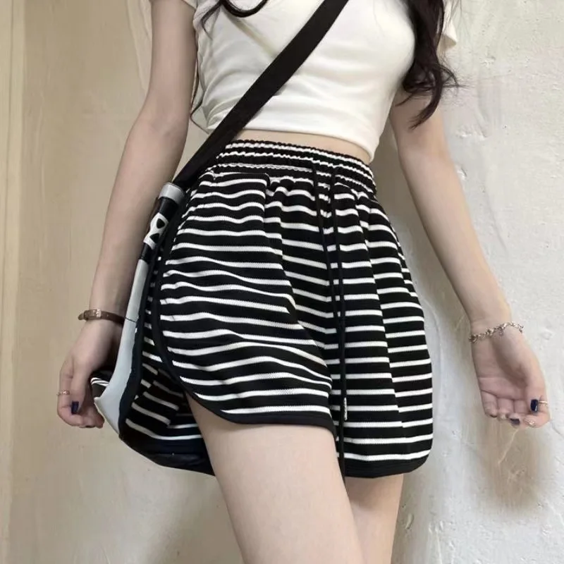 Women Striped Shorts High Waist 2024 Summer Breathable Fashion Bottoms Casual Sports Short Pants Ladies Loose Wide Leg Shorts