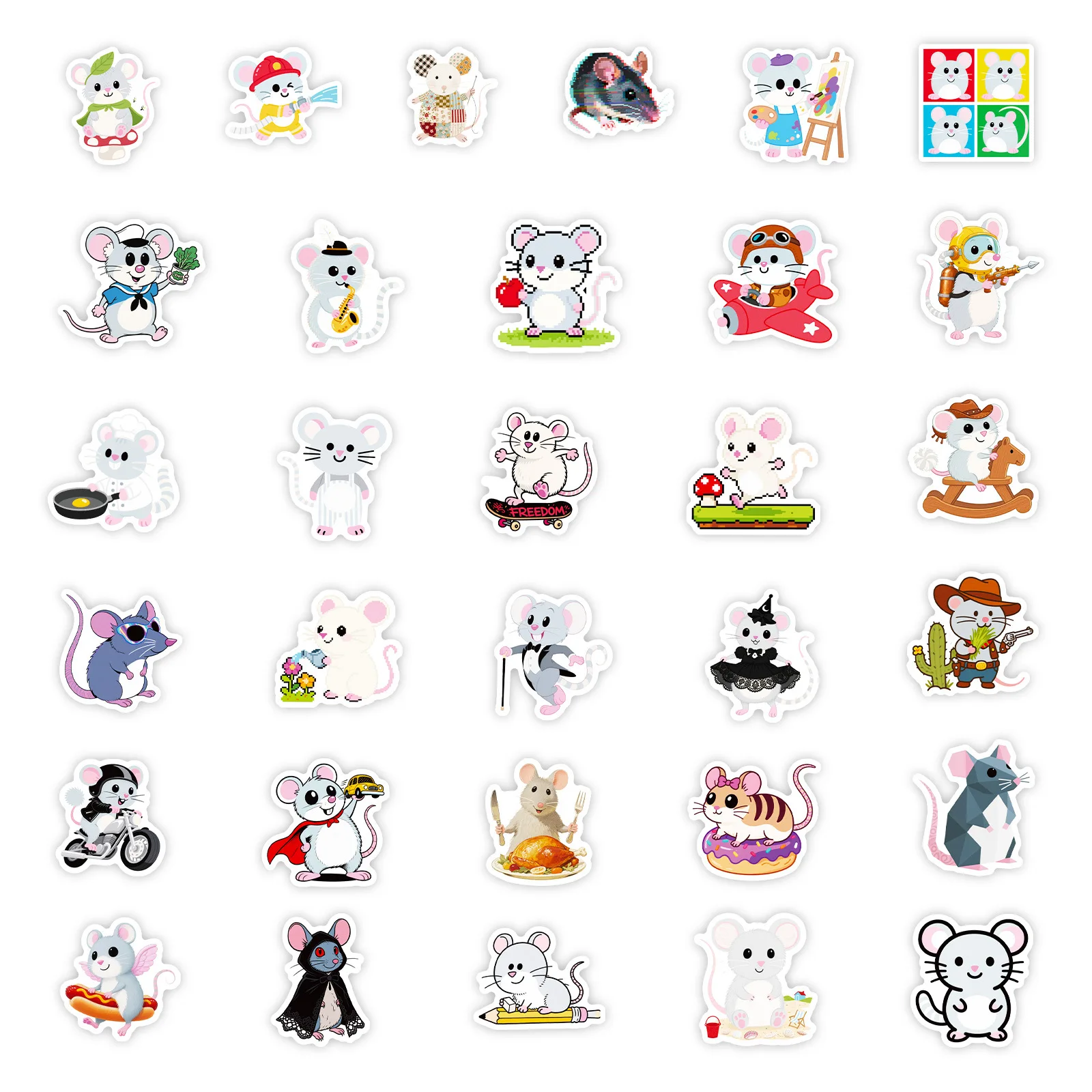 56 pièces Kawaii petite souris autocollants dessin animé Animal Graffiti décorer bricolage ordinateur portable téléphone Skateboard guitare jouets réfrigérateur décalcomanies