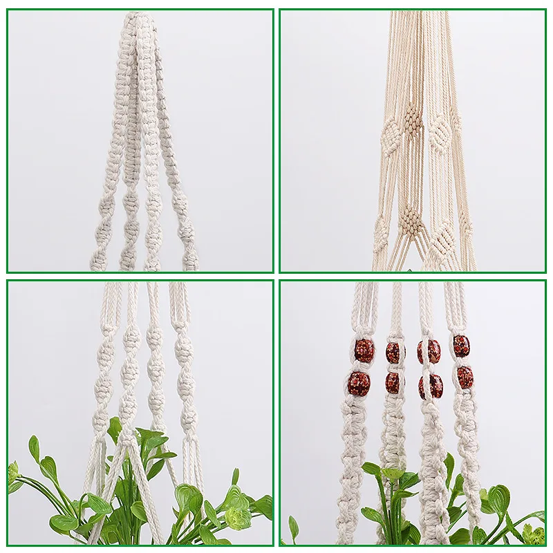 Gardening Green Plant Hanging Basket Cotton Rope Hanger Flower Pot Handmade Macrame Pot Pocket Wall Boho Courtyard Home Decor