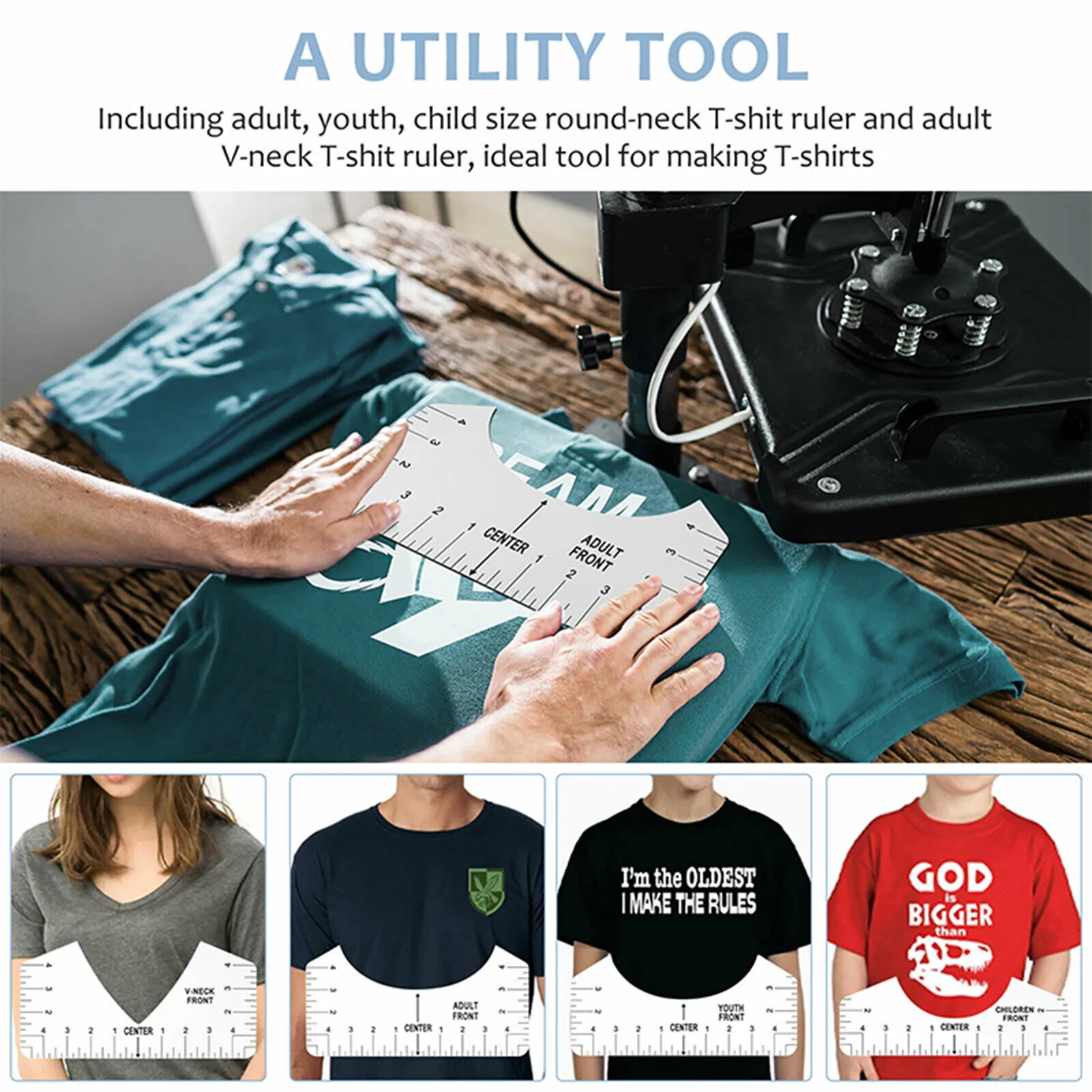 T-shirt Alignment Ruler Professional T-Shirt Ruler Guide Set With 4 Rules And 1 Marker Pencil Crew Neck Craft Centering