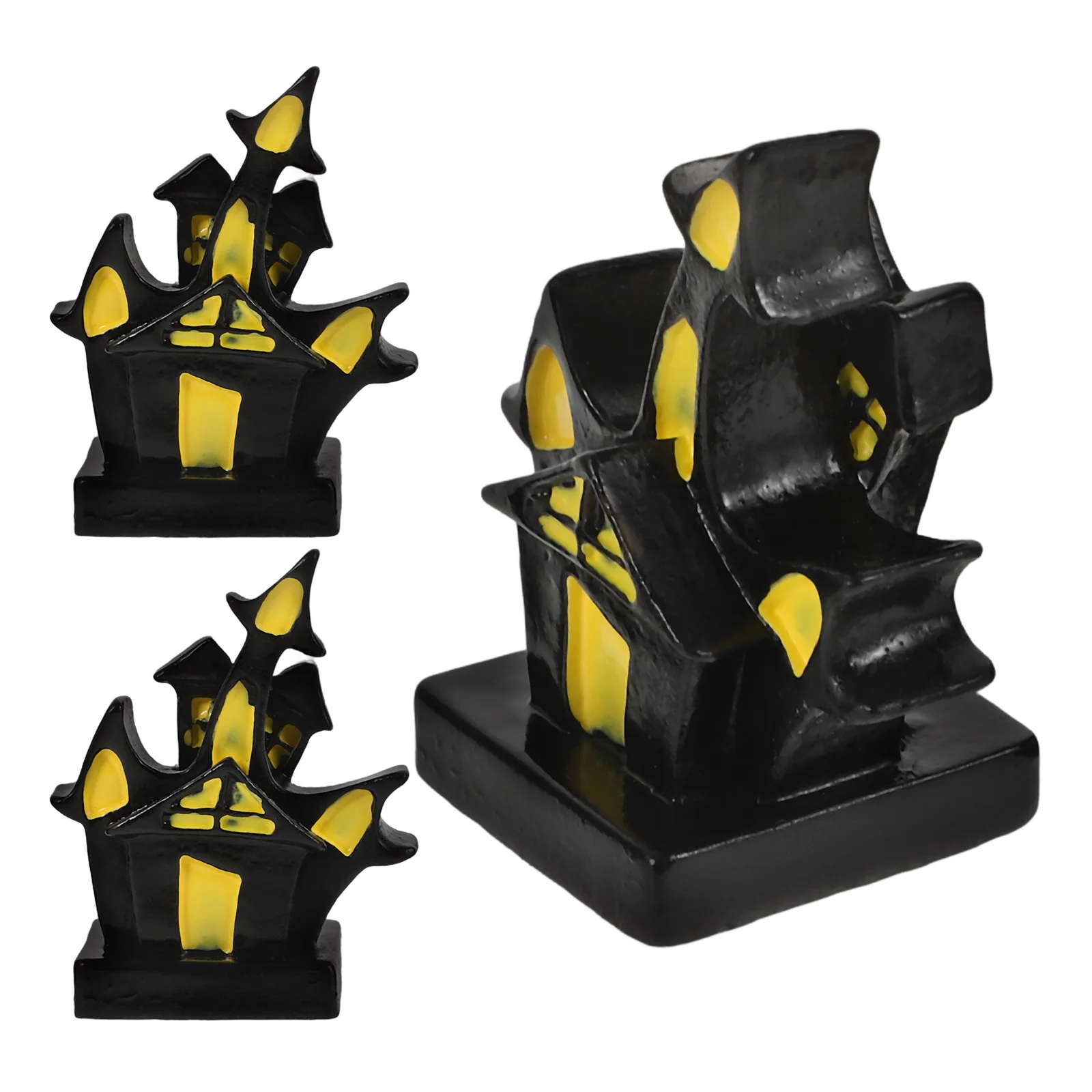 3 Pcs Fish Tank Resin Crafts Castle Decoration Desktop 380X310X200CM Halloween Landscaping Aquarium Black Hide Ornament