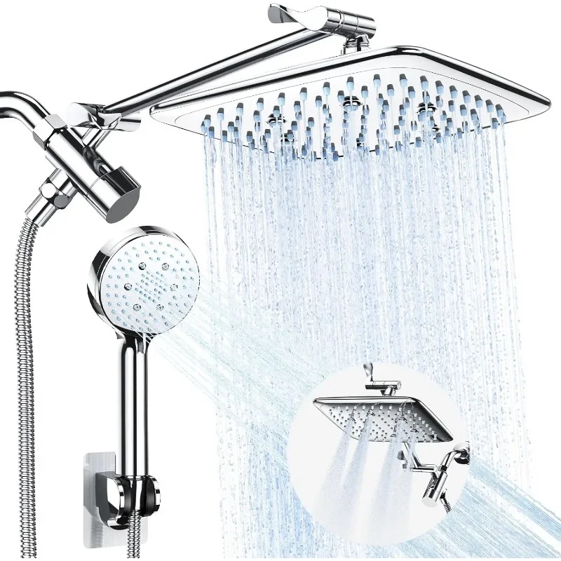 High Pressure Rain Shower Head Combo with Extension Arm- Easy to Install Wide Rainfall Showerhead with 3 Water Spray Modes