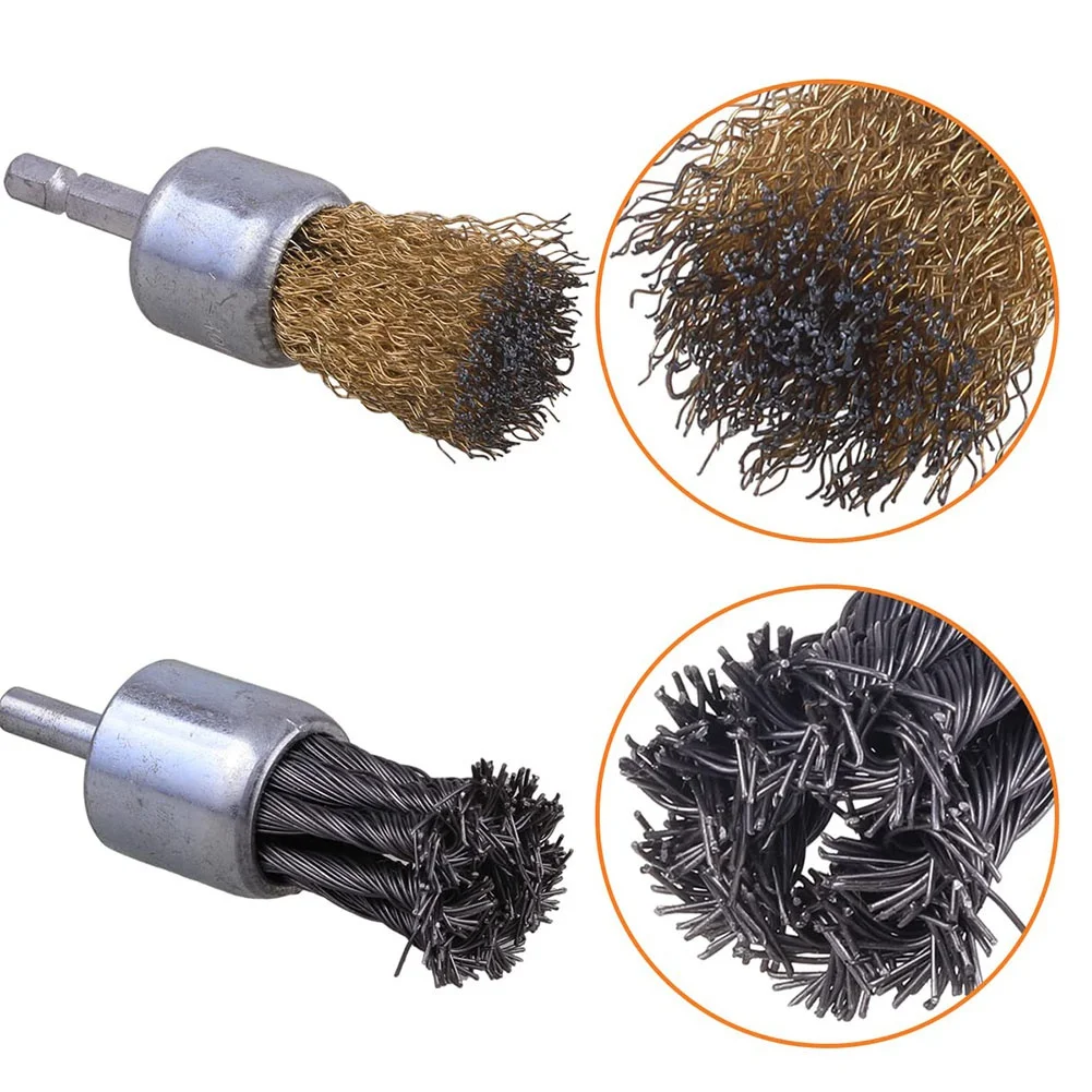 3 Inch Knotted Wire Cup Brush Set 4 PCS, Wire Brush for Drill with 1/4Inch Hex Shank, Drill Wire Brush Attachment