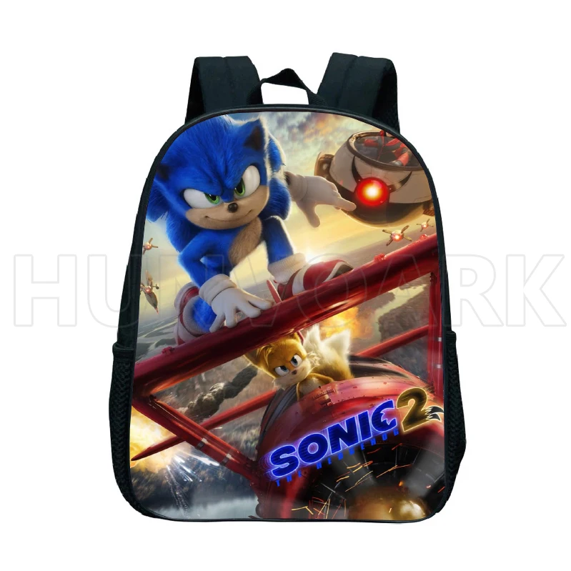 Mochila escolar de corrida Sonic para meninos e meninas, 12 polegadas, desenhos animados, luz, preto, simples, viagem