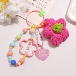 Porte-clés perlé coloré de style coréen doux, porte-clés fleur au crochet créatif, pendentif pour téléphone portable, accessoires