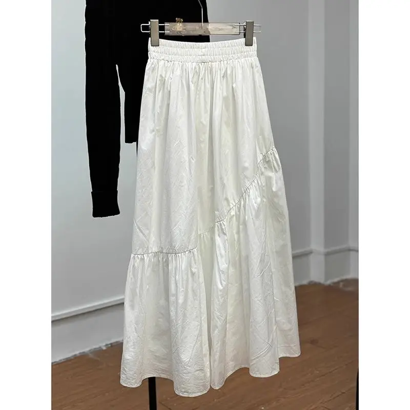 

2026 New Elastic Waist Loose Skirt Women's Summer Long Casual Thin Skirts Ladies Fashion Solid Color A-line Skirts U117