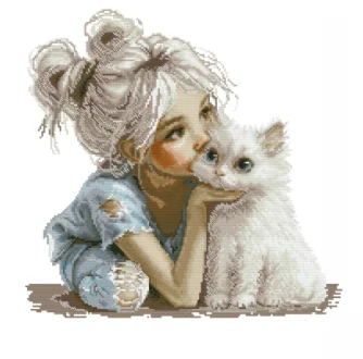 Girl Kisses Cat 18CT 16CT 14CT Unprinted Top Quality Cross Stitch Kits Embroidery Art DIY Handmade Needlework Home Decor