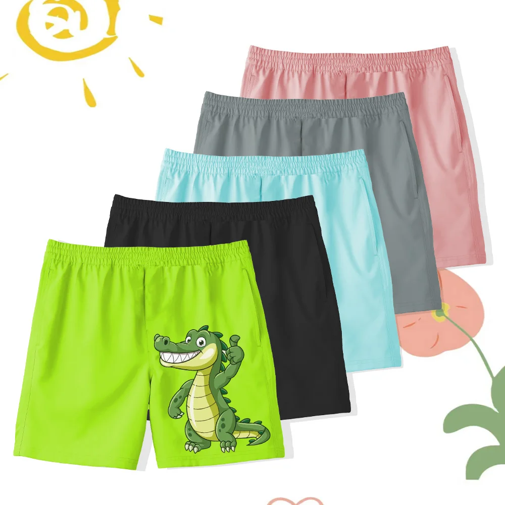 

Children's Beach Shorts, Multicolor Cartoon Printing, Cute Style Girl's Swimming Pants, Outdoor Sports Vacation Boys' Clothing