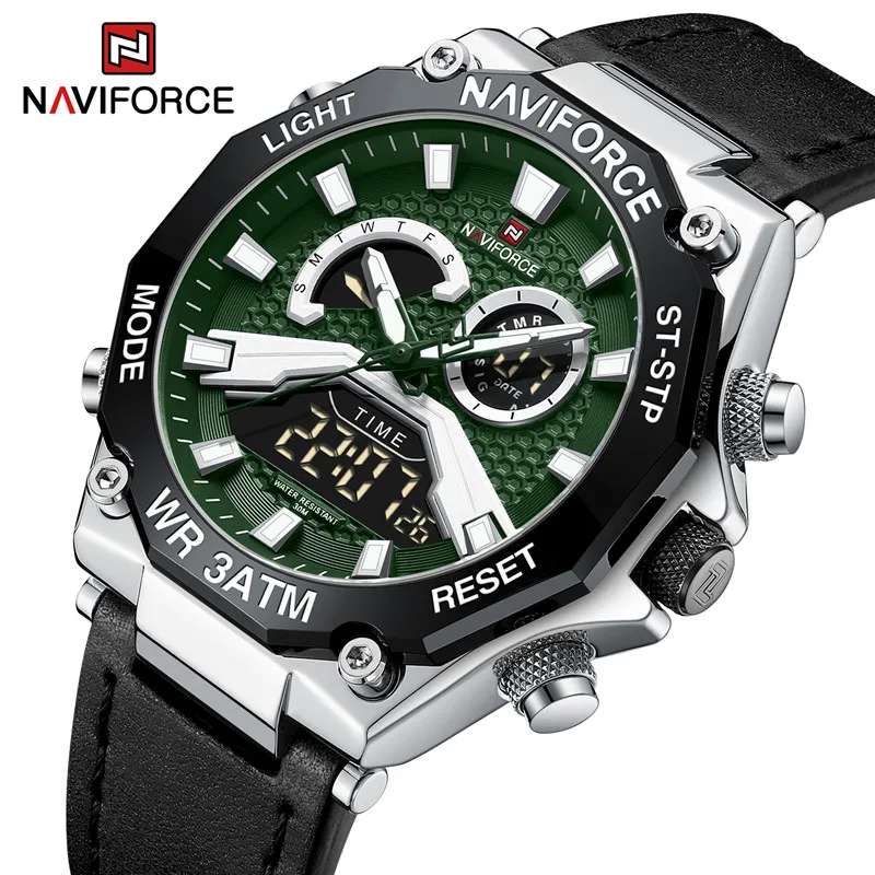 

NAVIFORCE Men Watches Casual Fashion Dual Display Sport Leather Band Quartz Waterproof Wristwatch Relogios Masculino Male Gift